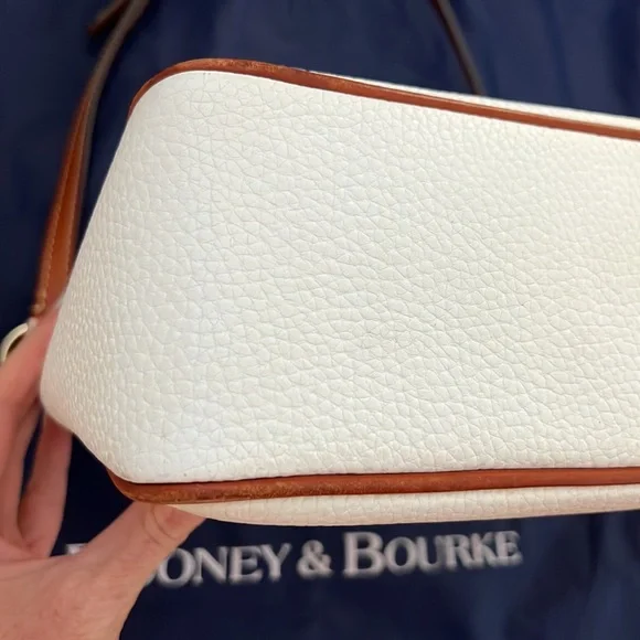 Dooney and Bourke Pebbled Grain Leather Kimberly Handbag White and Cognac - Picture 14 of 15